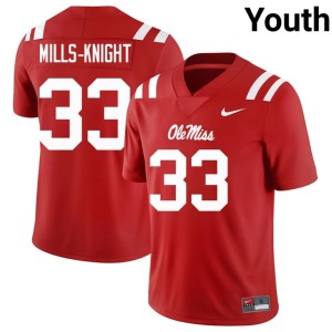 #33 Red University of Mississippi Youth 2026-27 Shekai Mills-Knight College Football Jerseys 702722-140