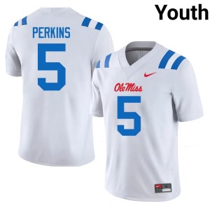 #5 College Football Embroidery Suntarine Perkins Youth Mississippi Rebels White Jerseys 497760-353