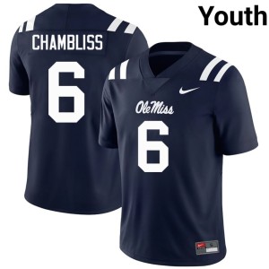 #6 Navy Stitched Forward Rebels Youth College Football Trinidad Chambliss Jersey 406508-314