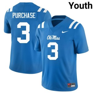 #3 College Football Youth Blake Purchase NCAA Powder Blue Mississippi Rebels Jerseys 849087-693