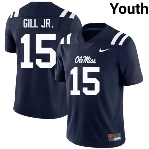 #15 Darrell Gill Jr. College Football Rebels 2026-27 Navy Youth Jersey 403709-799