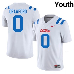#0 Youth White College Football Official Jalyn Crawford UM Rebels Jerseys 513489-283