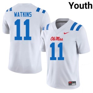 #11 Ole Mississippi Youth High School Jordan Watkins College Football White Jersey 871171-999