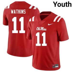 #11 Red Jordan Watkins College Football Forward Rebels Embroidery Youth Jersey 833369-353