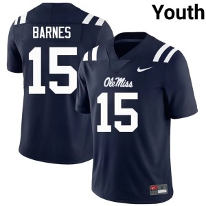 #15 Youth College Football UM Rebels Landon Barnes Replica Navy Jersey 212873-604