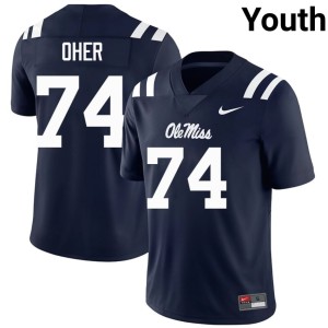 #74 Ole Mississippi College Football Michael Oher Youth Navy Player Jerseys 564083-801