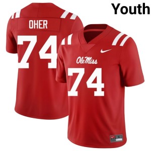 #74 College Football Michael Oher Rebels Red Youth Stitched Jerseys 245545-190