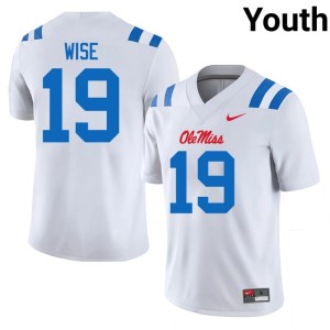 #19 College Football White Rees Wise Youth High School Mississippi Jerseys 152656-334